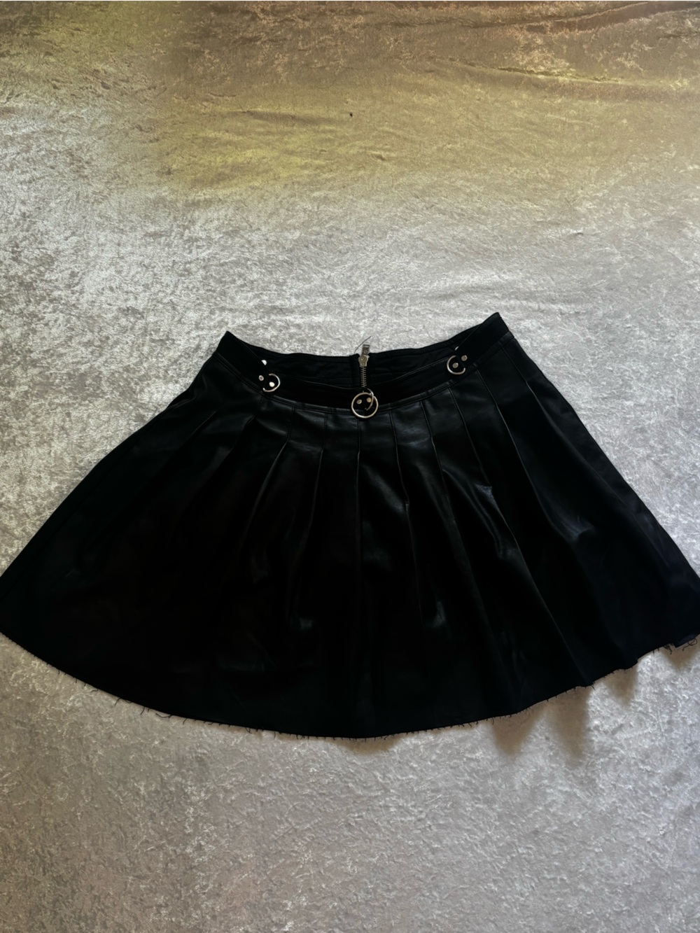Current Mood Dolls Kill XL Black Faux Leather Pleated Mini Skirt Y2K Goth Punk